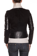 Women's mixed leather and textile jacket - Image n°4
