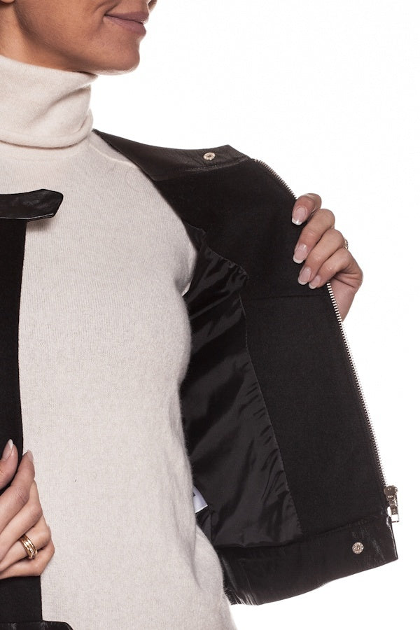 Women's mixed leather and textile jacket - Image n°5