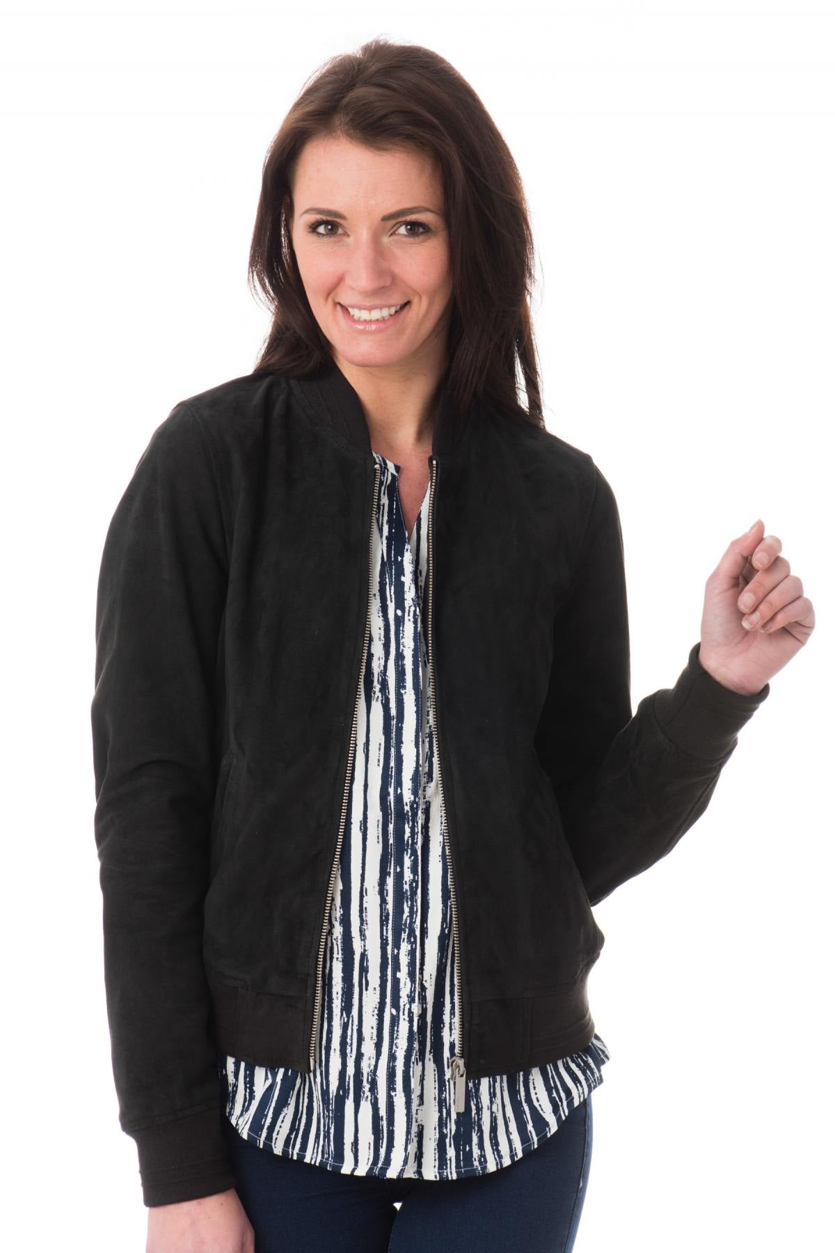 Navy goatskin teddy jacket, supple and slim-fit for everyday elegance. - Image n°4