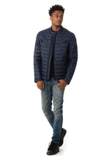 Lightweight navy blue nylon down jacket - Image n°2