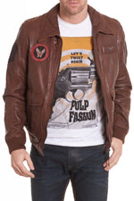 Men's aviator style jacket in cowhide leather for Men Cognac - Image n°4