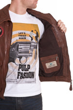 Men's aviator style jacket in cowhide leather for Men Cognac - Image n°5