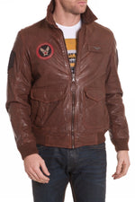Men's aviator style jacket in cowhide leather for Men Cognac - Image n°1