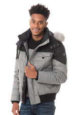 Bi-color gray/black fur collar jacket - Image n°4