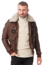 Leather bomber jacket with fur collar - Image n°3