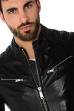 Biker-style jacket in black sheepskin - Image n°6