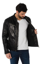 Biker-style jacket in black sheepskin - Image n°4