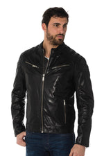 Biker-style jacket in black sheepskin - Image n°1