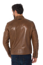 Redskins' cognac sheep leather biker jacket. Slim fit, zip details. - Image n°5