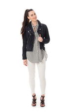 Soft navy suede goatskin biker jacket, lightweight and fluid. - Image n°5