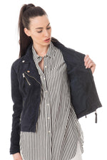 Soft navy suede goatskin biker jacket, lightweight and fluid. - Image n°6