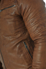 Cognac sheepskin leather biker collar jacket - Image n°6