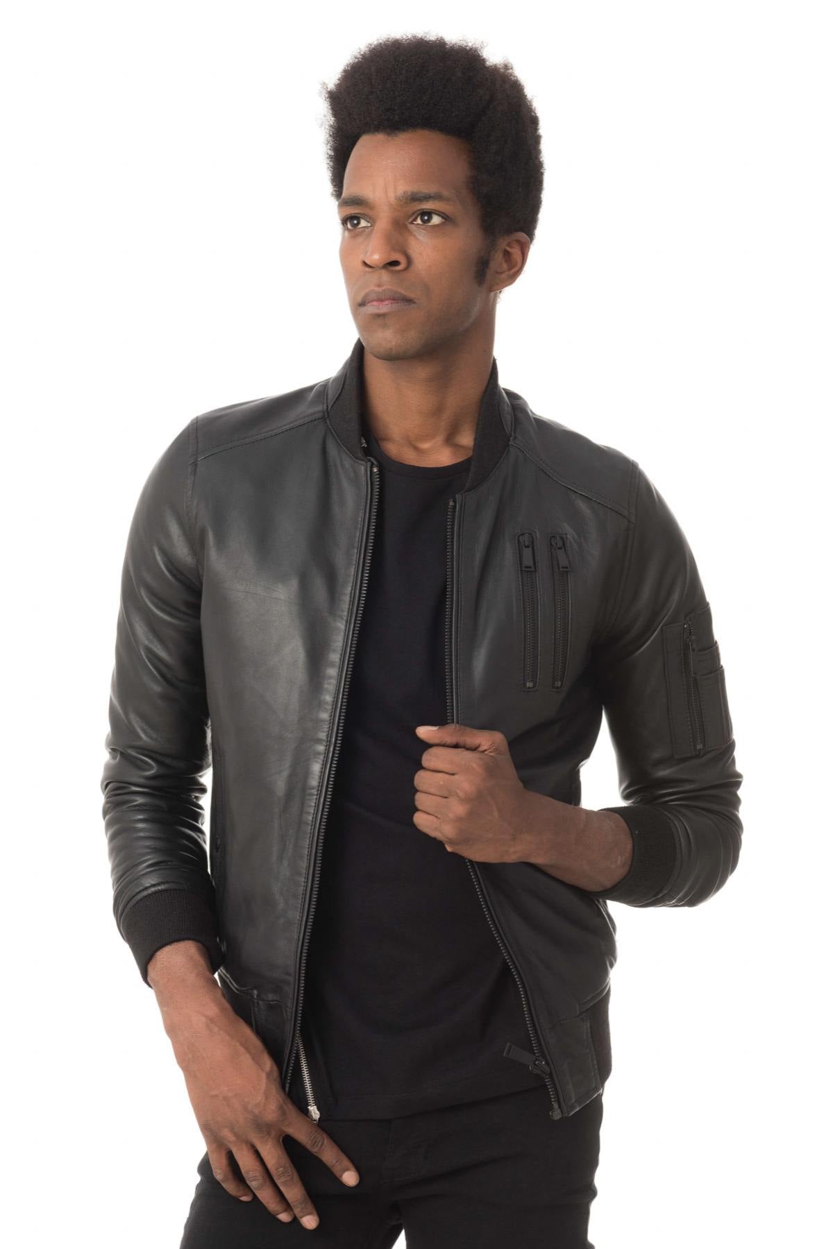 Men's black redskins leather jacket - Image n°3