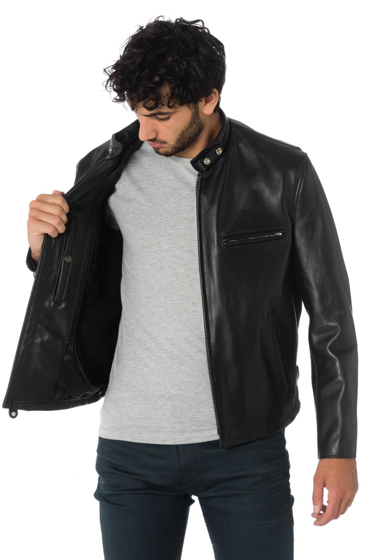 Schott 141 NOIR: heavyweight café racer in full-grain cowhide. - Image n°5
