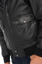Black lambskin aviator jacket by Schott. Detachable vegan fur collar. - Image n°6