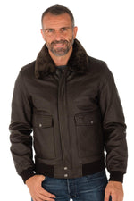 Lambskin aviator jacket by Schott. Slim fit with removable collar. - Image n°4