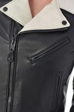 Bi-colour lambskin Perfecto by Schott, timeless with a modern edge. - Image n°6