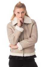 Iconic Schott B-3 bomber in light beige sheepskin, cosy and stylish. - Image n°1