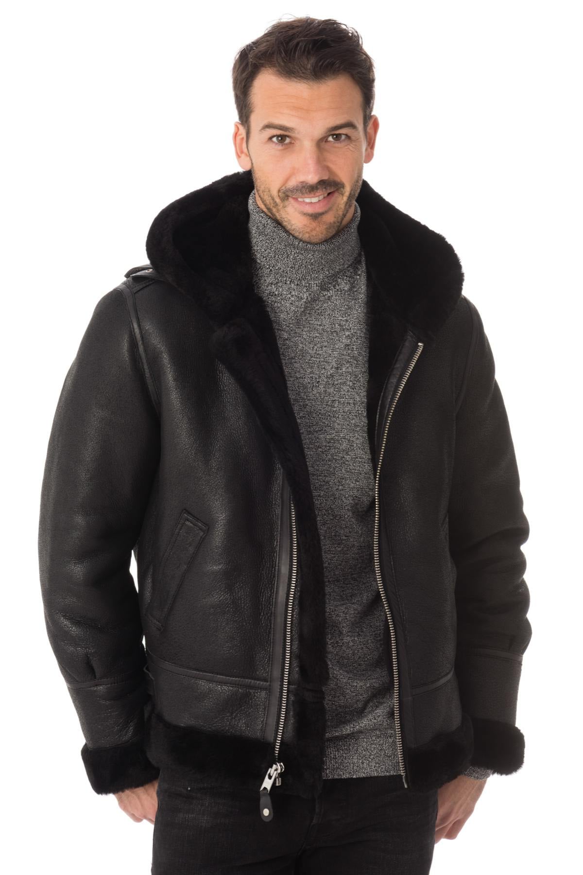 Schott's sheepskin bomber with hood. Adjustable, warm, and vintage. - Image n°3