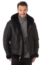Schott's sheepskin bomber with hood. Adjustable, warm, and vintage. - Image n°3