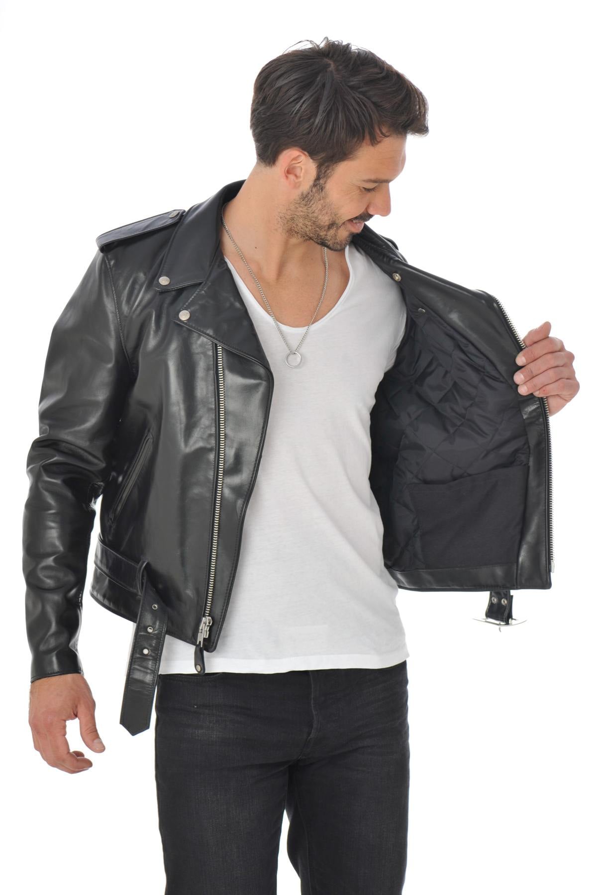 Schott 618HH Black: glossy horsehide leather, carefully made in the USA. - Image n°10
