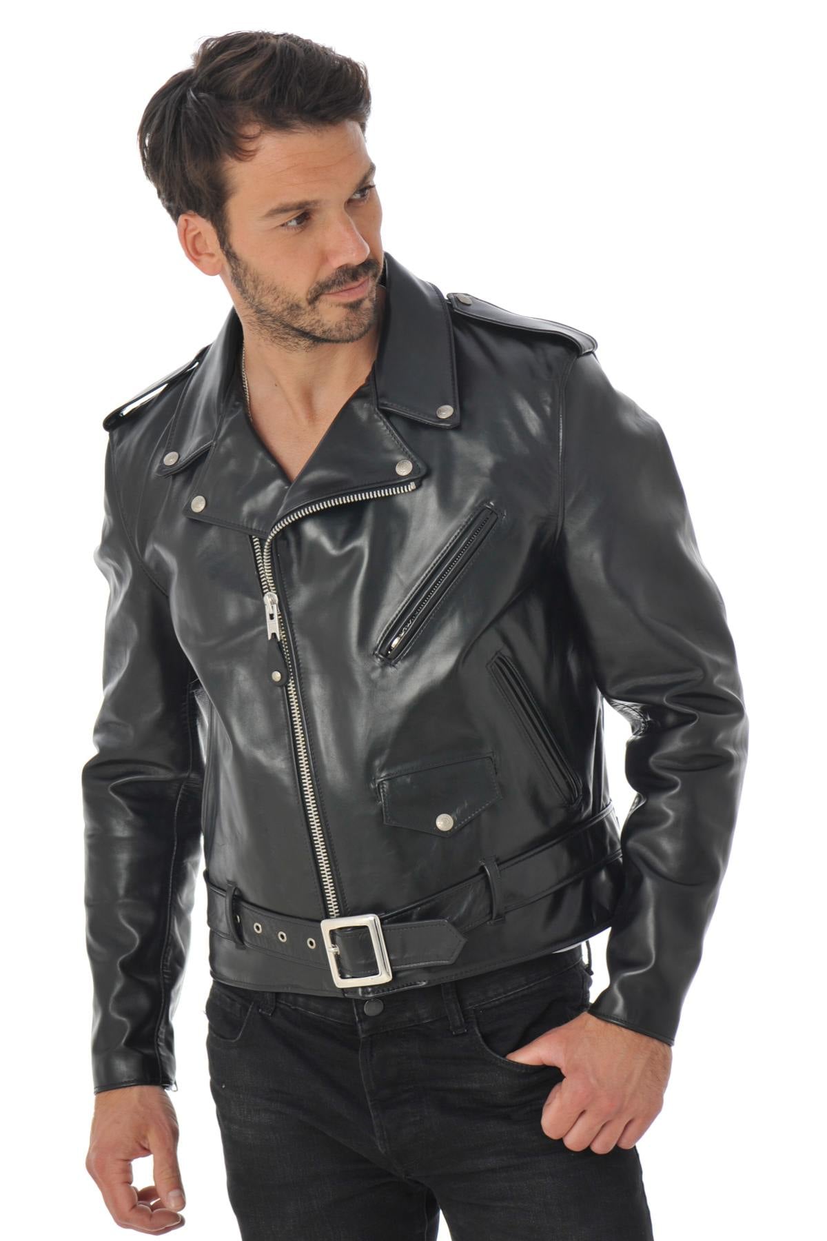 Schott 618HH Black: glossy horsehide leather, carefully made in the USA. - Image n°7
