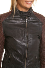Women's Segura leather jacket Plum and black - Image n°3