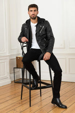 Serge Pariente's black lambskin jacket zip-off hood for rock and sport - Image n°2