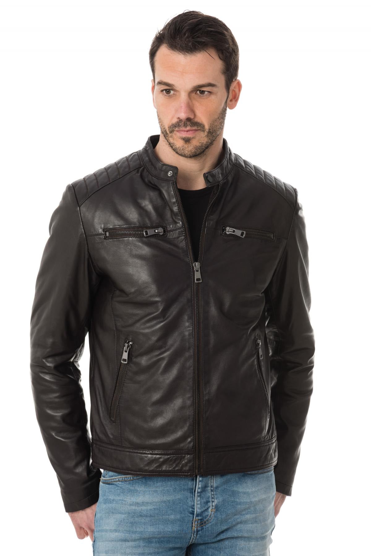 Pariente jacket in chocolate brown leather - Image n°3