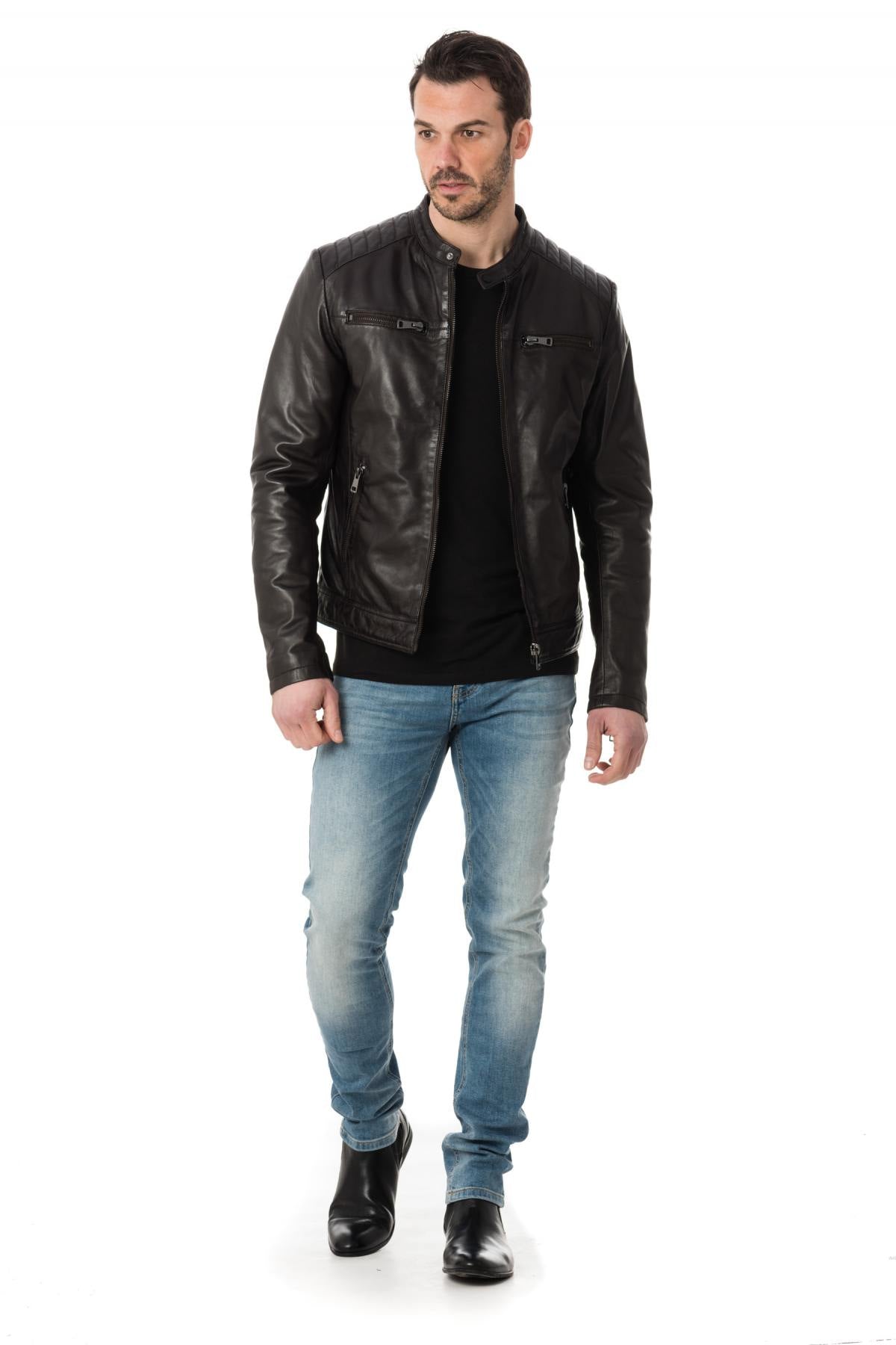 Pariente jacket in chocolate brown leather - Image n°2