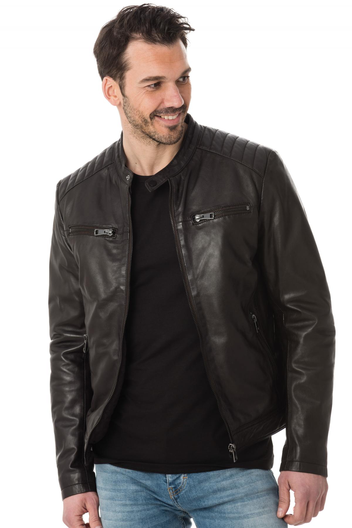 Pariente jacket in chocolate brown leather - Image n°1