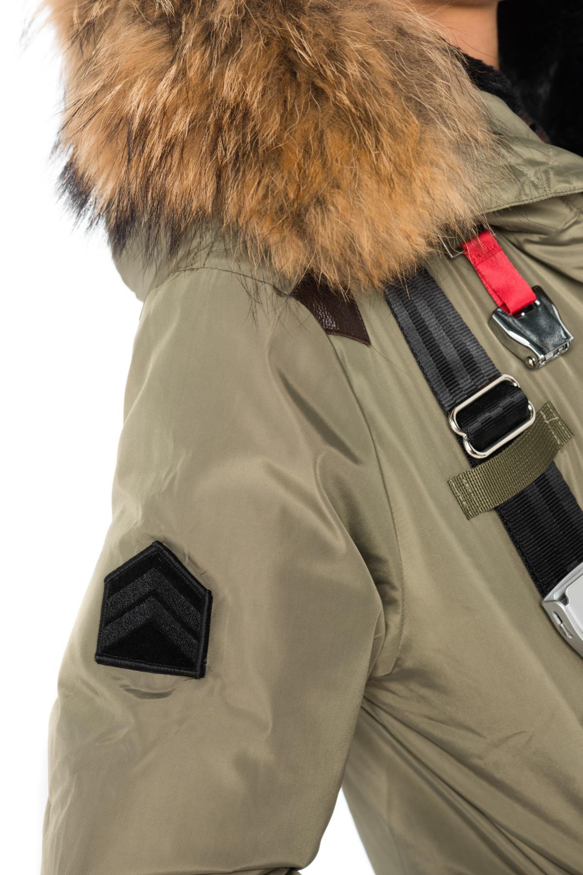 Khaki polyester jacket with natural raccoon fur - Image n°7