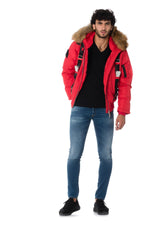 Men’s Red Hooded Bomber with Fur - Image n°2