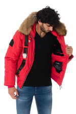 Men’s Red Hooded Bomber with Fur - Image n°5