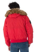 Men’s Red Hooded Bomber with Fur - Image n°6