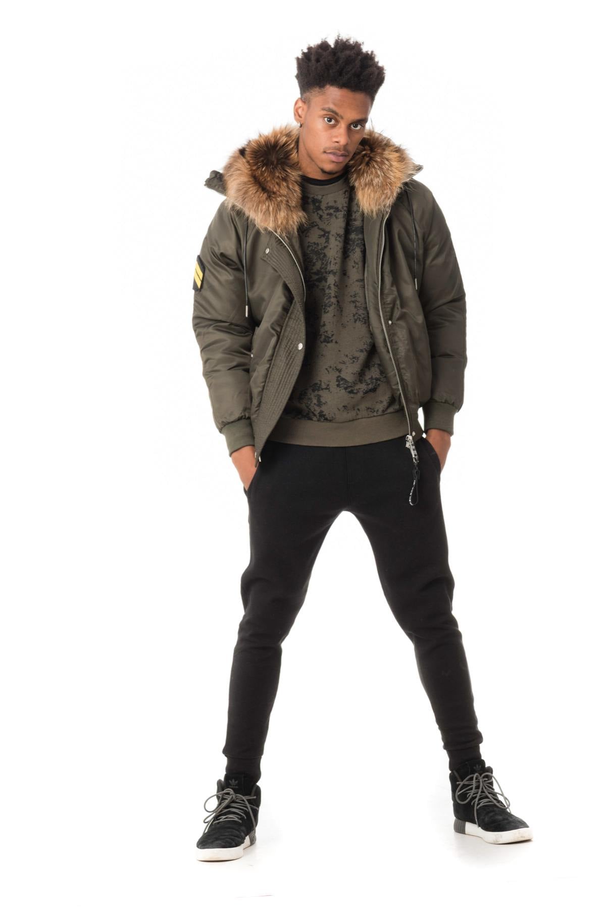 Khaki jacket with hood and fur - Image n°2