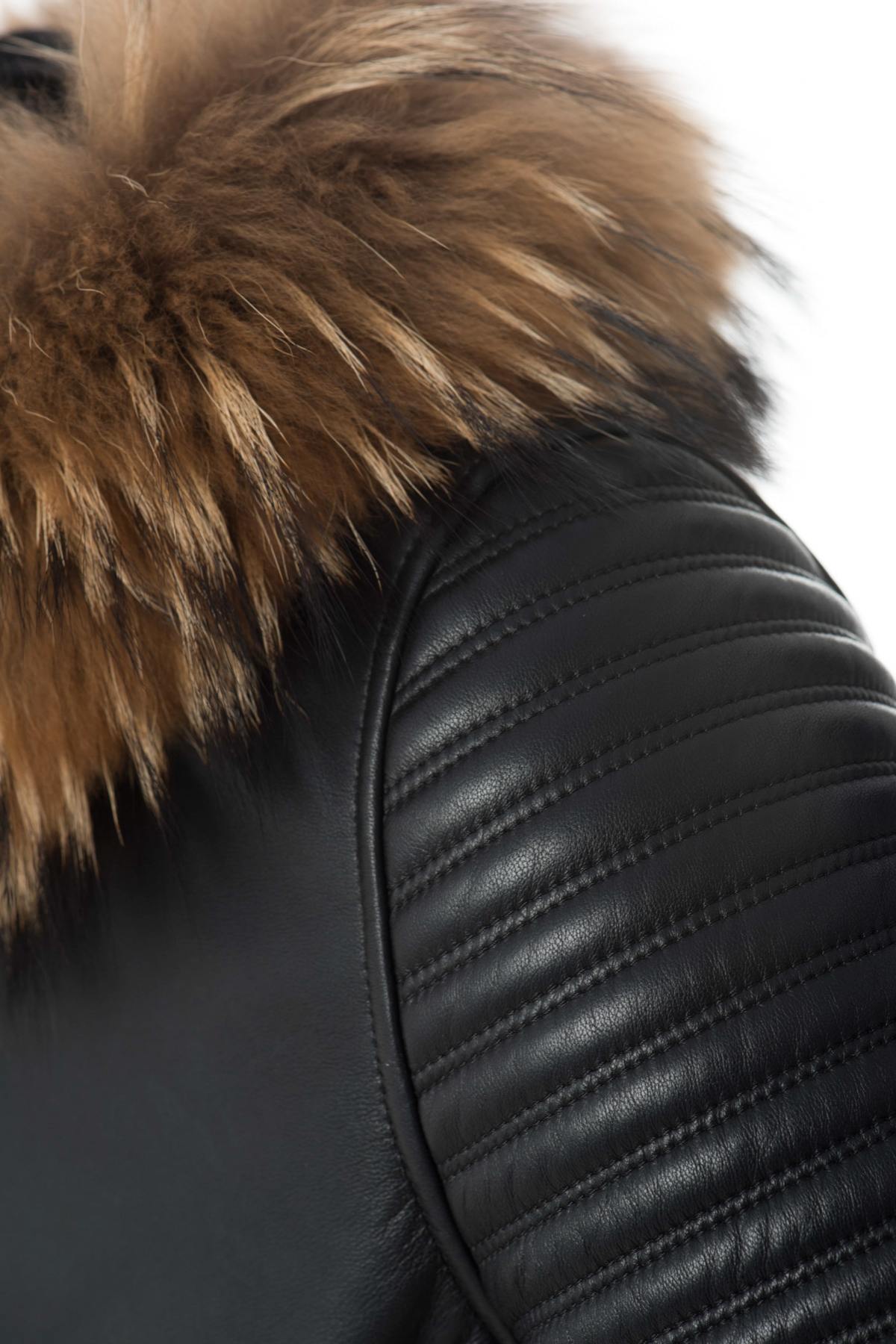 Lambskin jacket with fur hood and quilted shoulders by Giovanni. - Image n°6