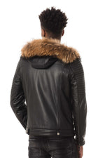 Lambskin jacket with fur hood and quilted shoulders by Giovanni. - Image n°5