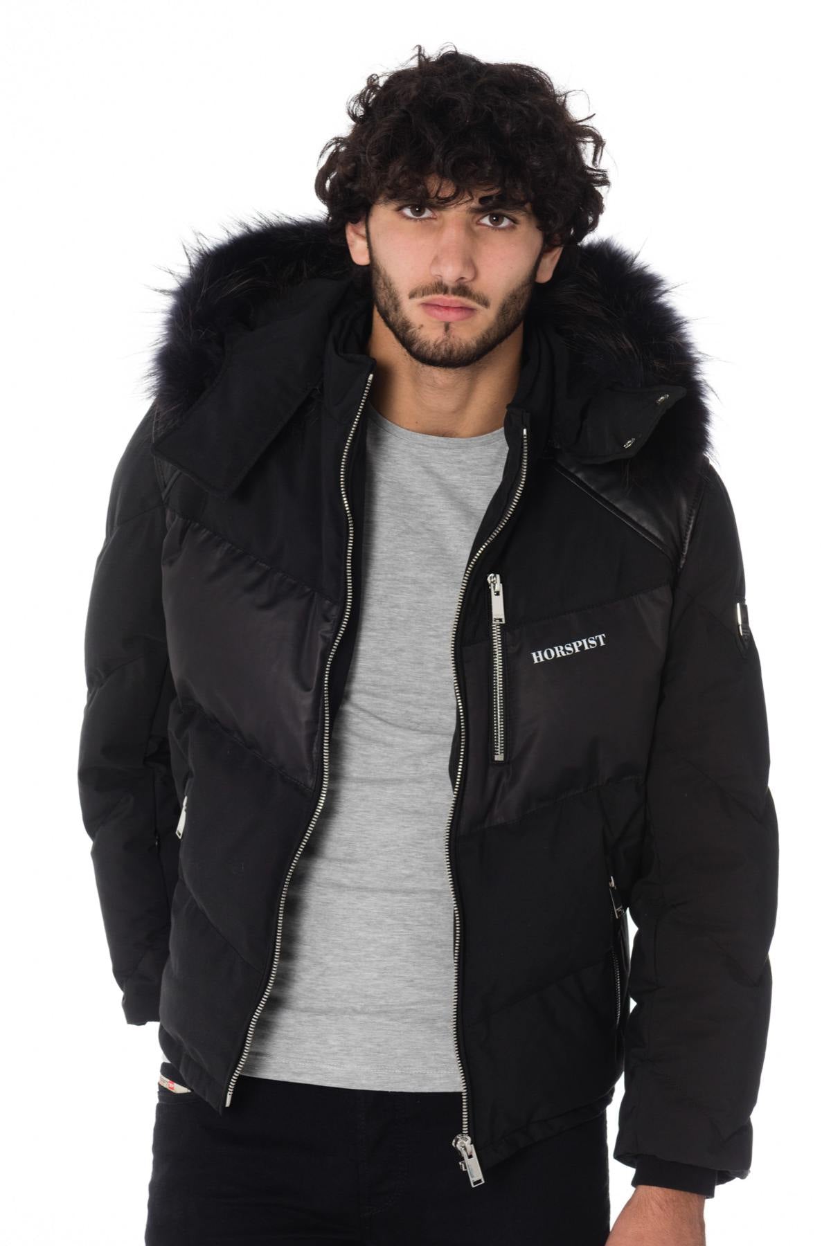 Men's black Horspist down jacket with black collar - Image n°1