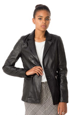 Black lambskin blazer, slim fit, zip pockets, lightweight and soft. - Image n°1
