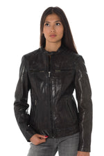 Aged olive lambskin jacket, slim fit. Matelassé shoulders for edge. - Image n°4