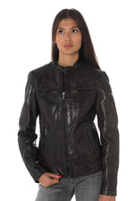Aged olive lambskin jacket, slim fit. Matelassé shoulders for edge. - Image n°4