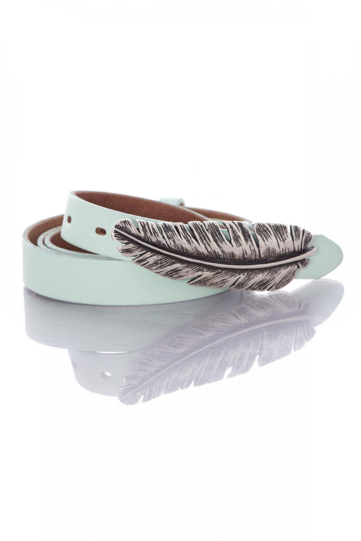 Anise green leather belt for women - Image n°1