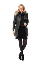 Black sheep leather anorak with fur-lined detachable hood. - Image n°2