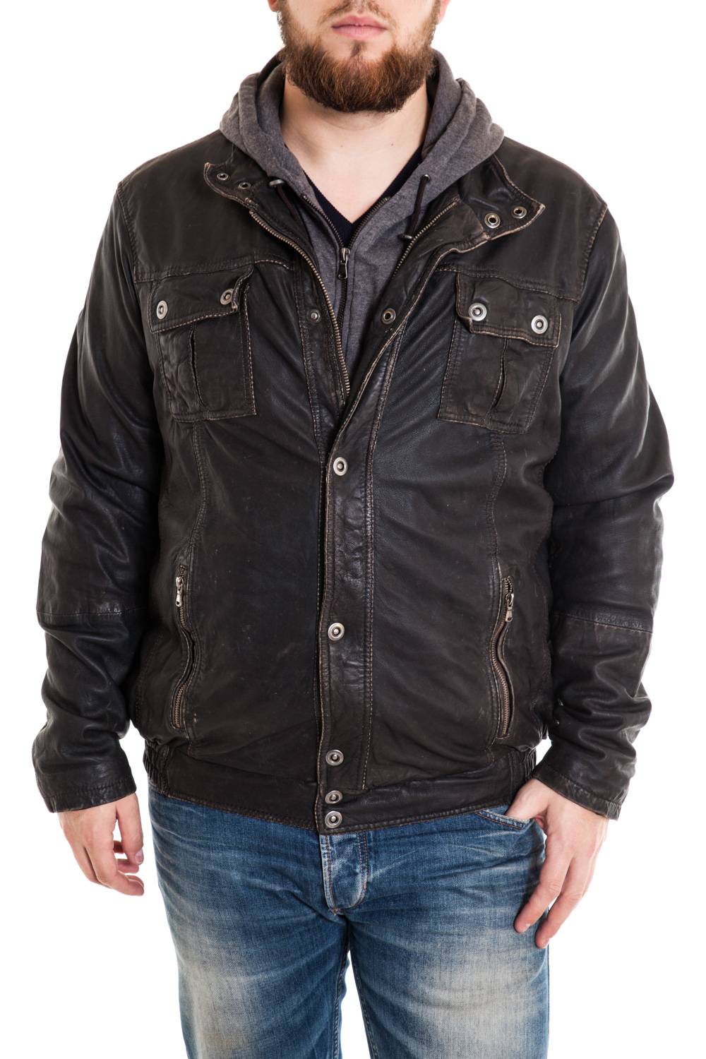 Supple lambskin jacket with an aged finish and removable hood. - Image n°1