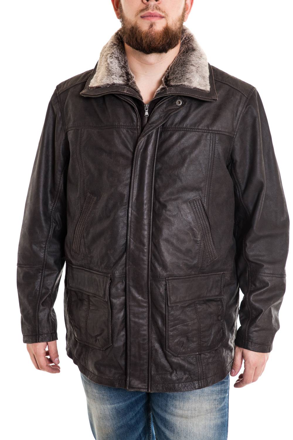 Aged buffalo leather overshirt with detachable layers for rugged wear. - Image n°1