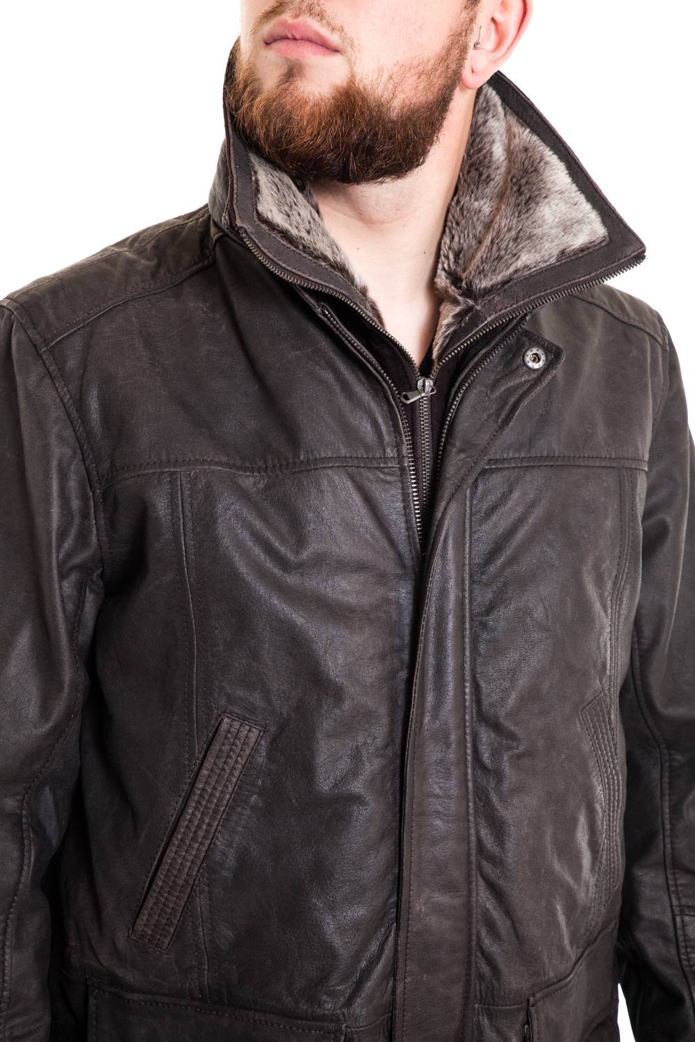 Aged buffalo leather overshirt with detachable layers for rugged wear. - Image n°3