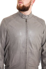Lucina Gray leather jacket with biker collar for Men - Image n°3