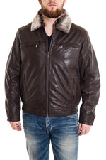 Men's Bomber Style Lambskin Leather Jacket Dark Brown - Image n°1