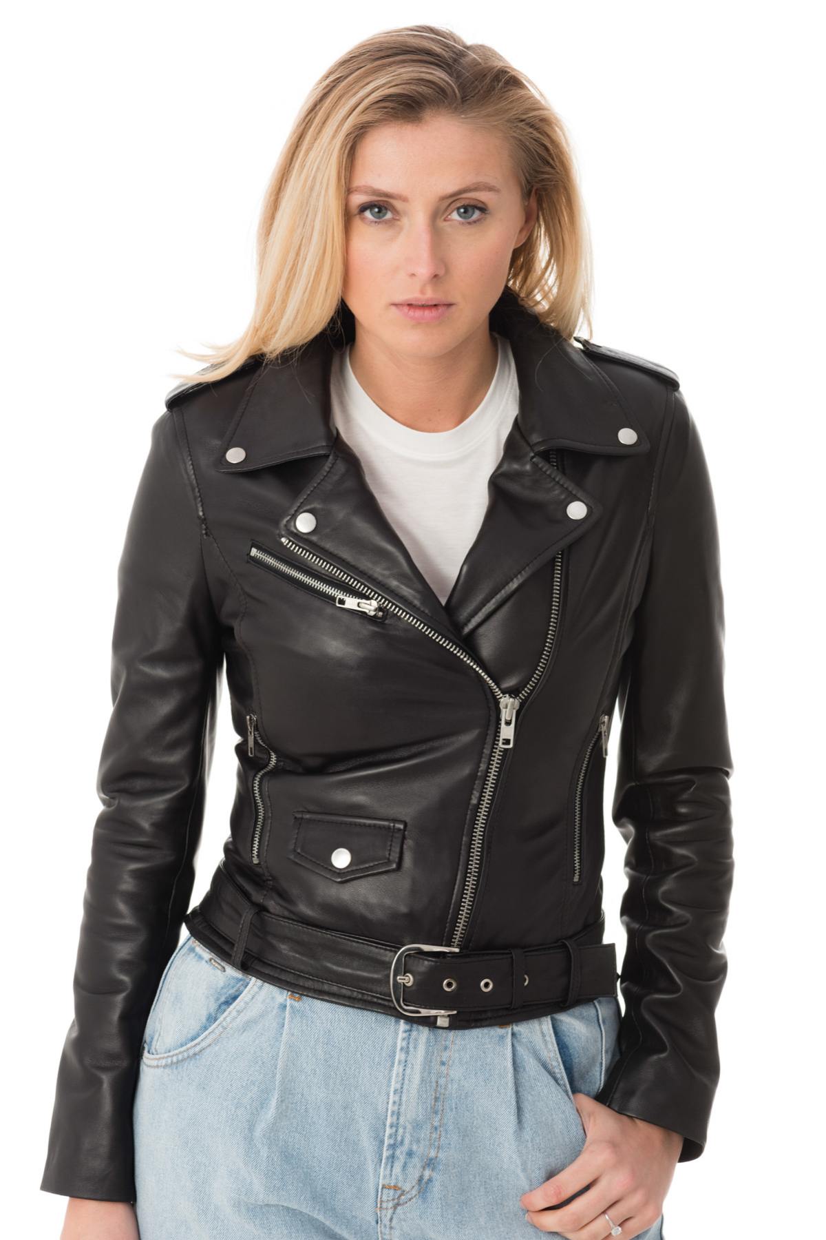 Black sheepskin leather Biker Jacket Serge Pariente - Image n°1